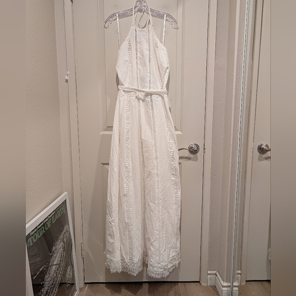 City Chic Cotton Lace Trim Swiss Dot Halter Ivory Maxi Dress Size 14 - Picture 1 of 14